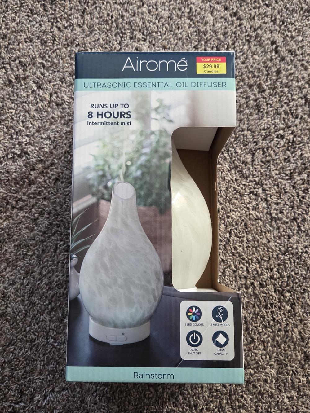 Airomé Rainstorm White Ultrasonic Essential Oil Diffuser, NEW